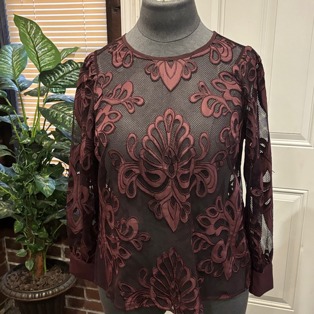 Torrid Long Sleeve Burgundy Lace Blouse